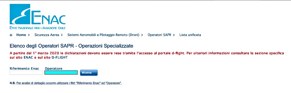 elenco operatori droni autorizzati enac
