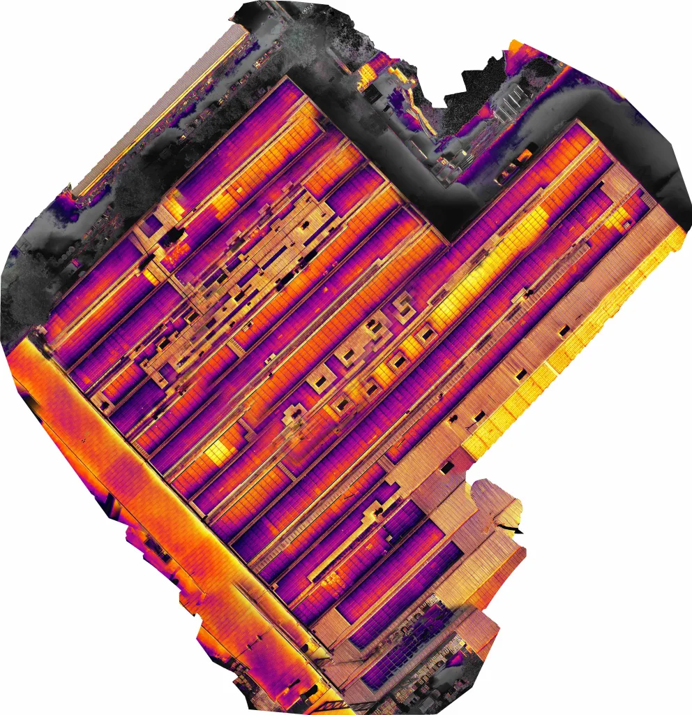 ispezione impianti fotovoltaici, esempio di fotopiano infrarosso radiometrico