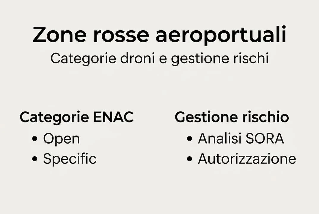 Infografica sulle tipologie di droni e sui rischi legati al volo in zona rossa