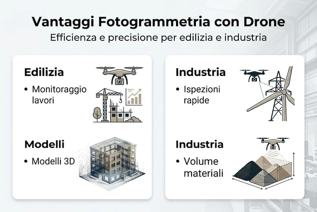 Infografica: tutti i vantaggi della fotogrammetria con droni per l’edilizia e l’industria